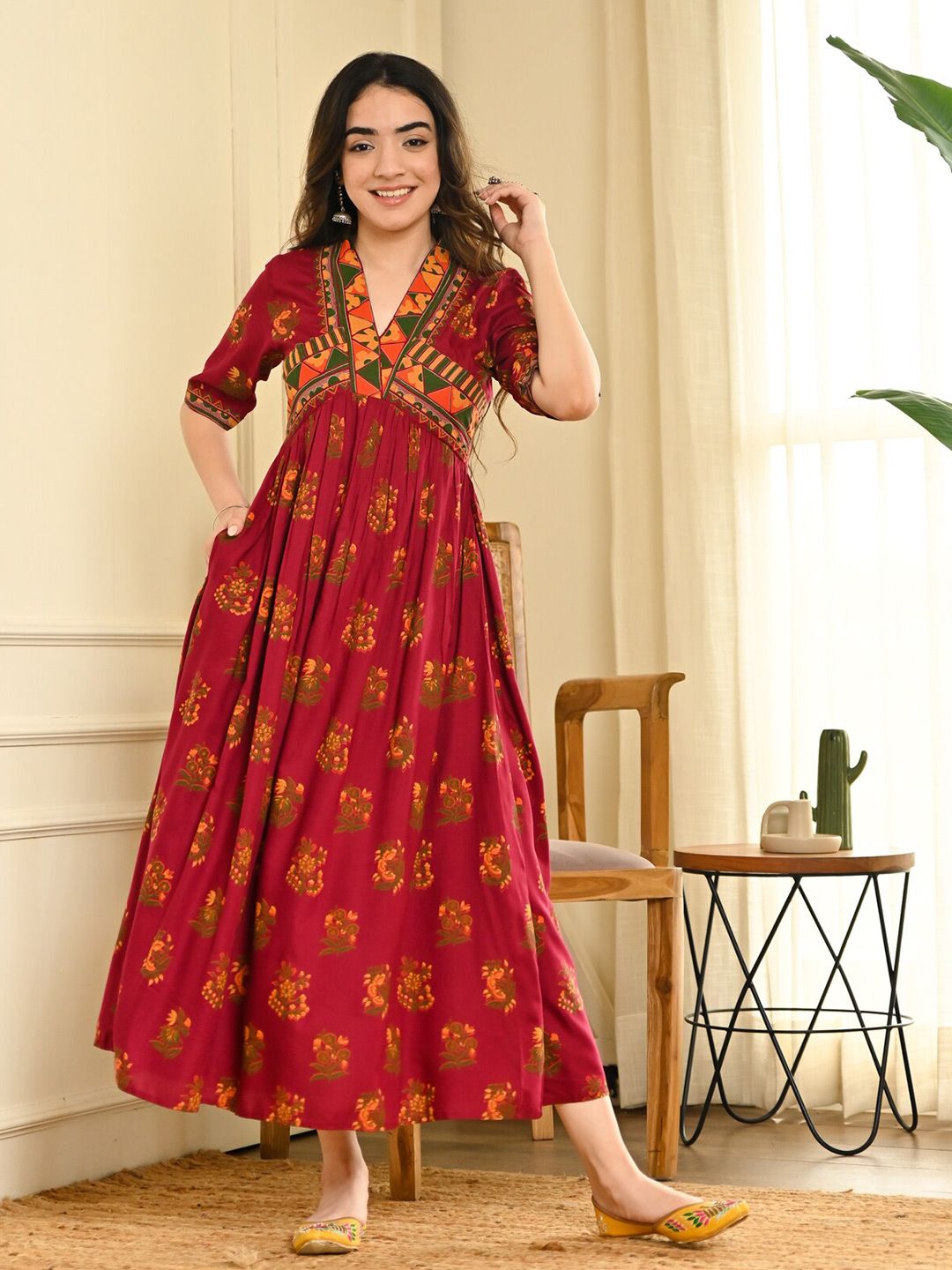 Rustorange Floral Printed Maxi Dress