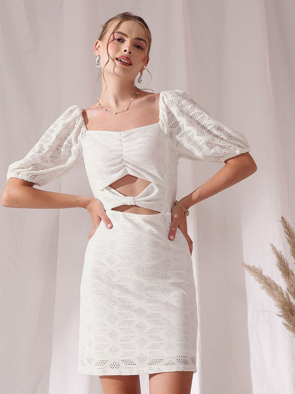 STREET 9 Square Neck Puff Sleeves Schfilli Sheath Dress