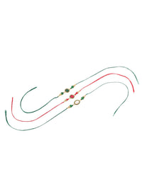 NVR Unisex Set of 3 Artificial Beads & Pearls Thread Rakhi with Roli Chawal Chandan Mishri