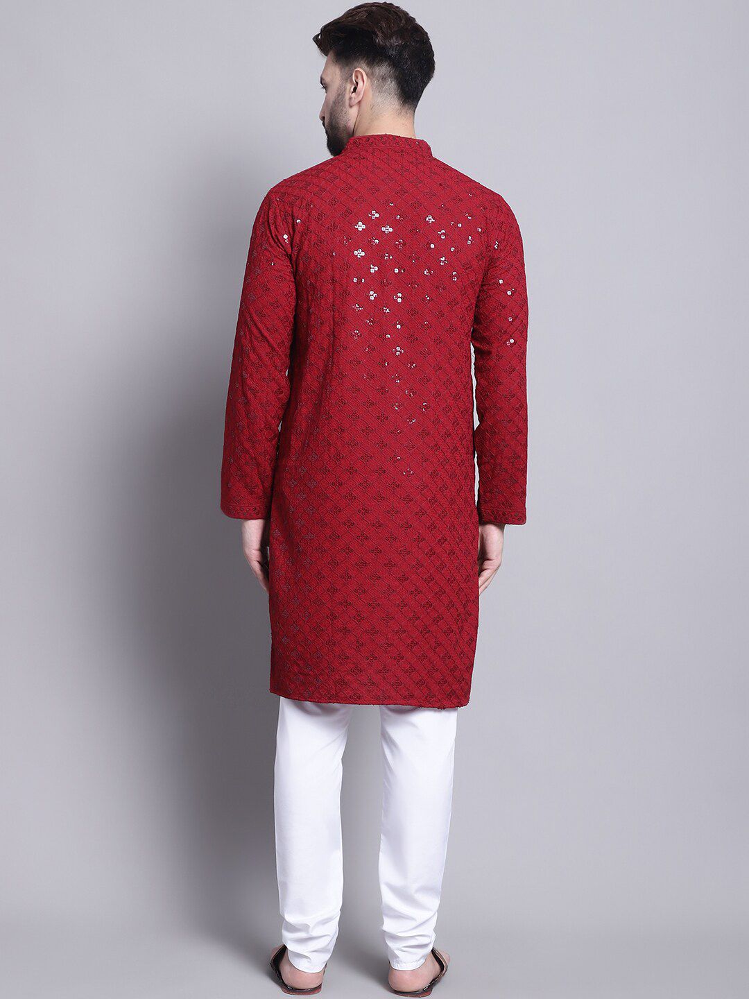 SOJANYA Ethnic Motifs Embroidered Sequined Pure Cotton Kurta with Churidar