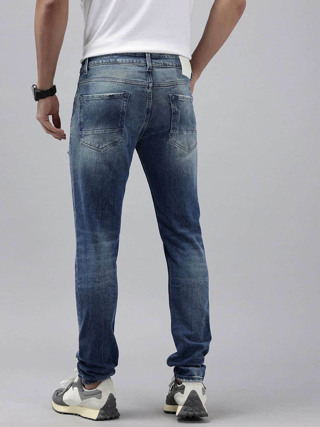 Spykar Men Skinny Slim Fit Rendah Berat Low-Infressed Heavy Fade Jeans