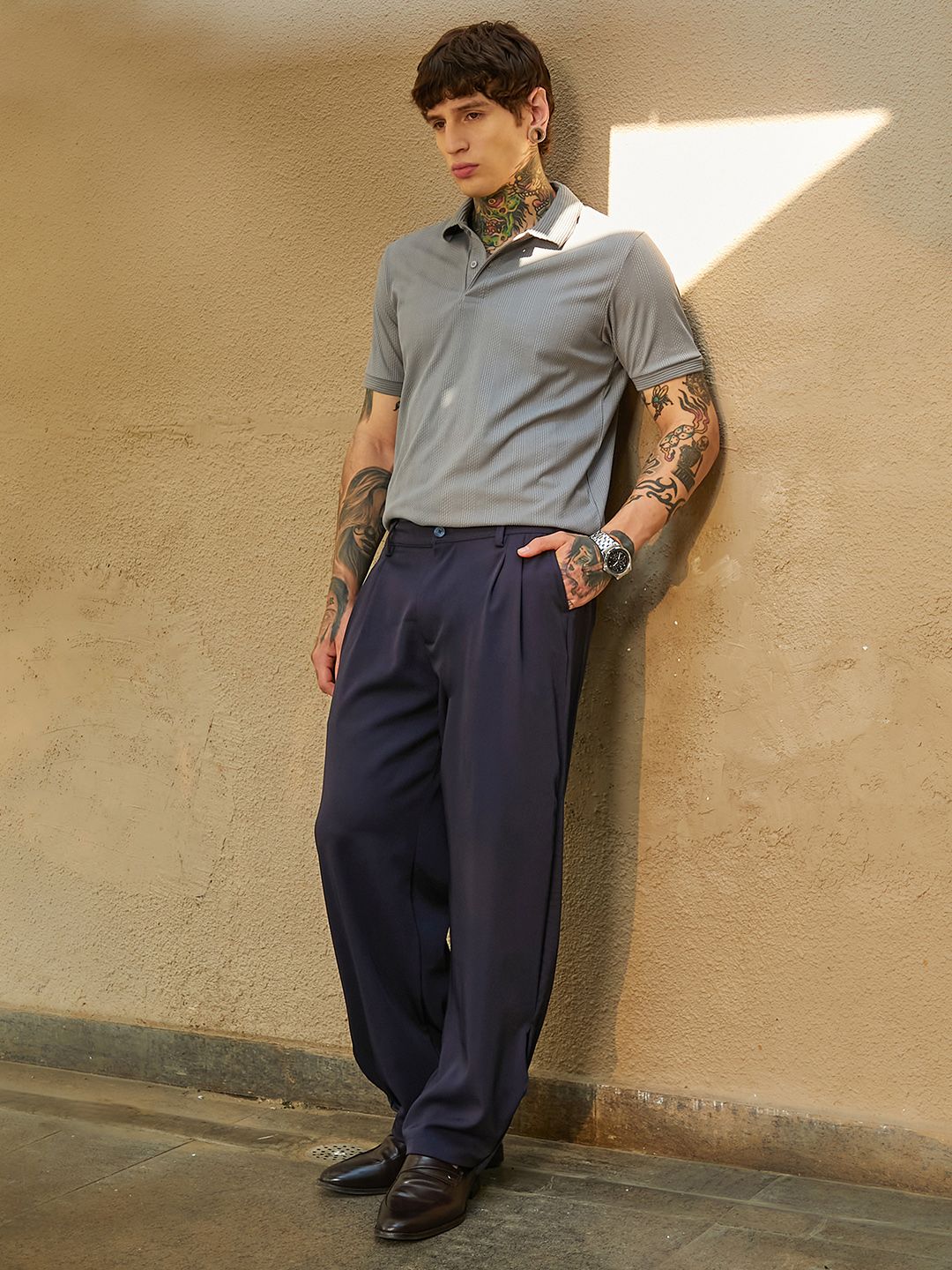 Campus Sutra Men Relaxed Fit Mid Rise Comfort Cotton Trousers