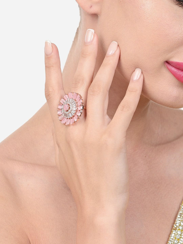 Zaveri Pearls Rose Gold-Plated CZ-Studded Adjustable Finger Ring
