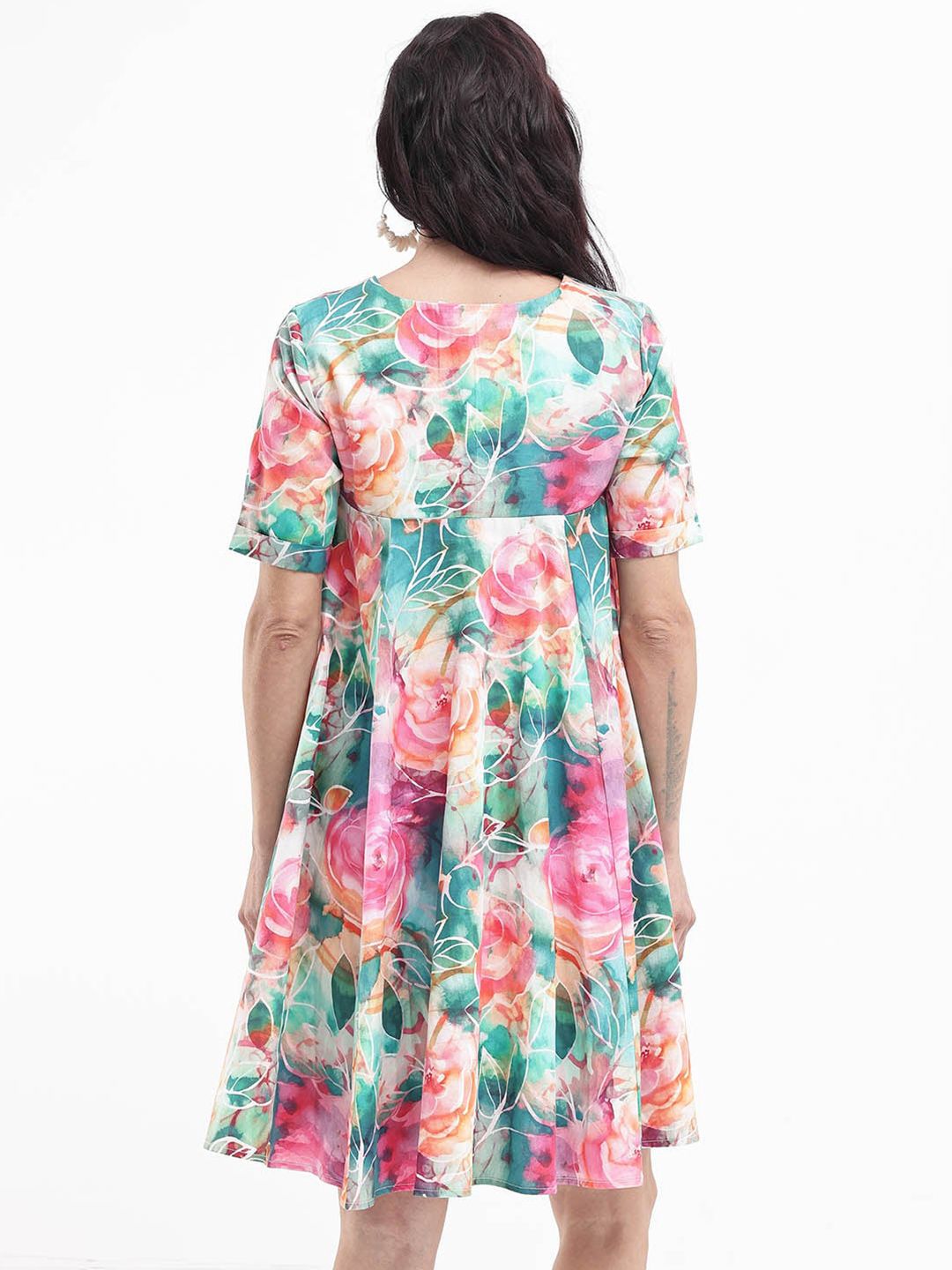 RAREISM Women Floral Print Cotton A-Line Dress