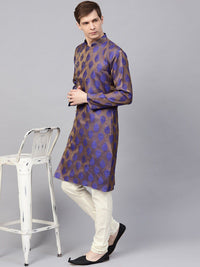 SOJANYA Woven Design Mandarin Collar Silk Cotton Angrakha Kurta