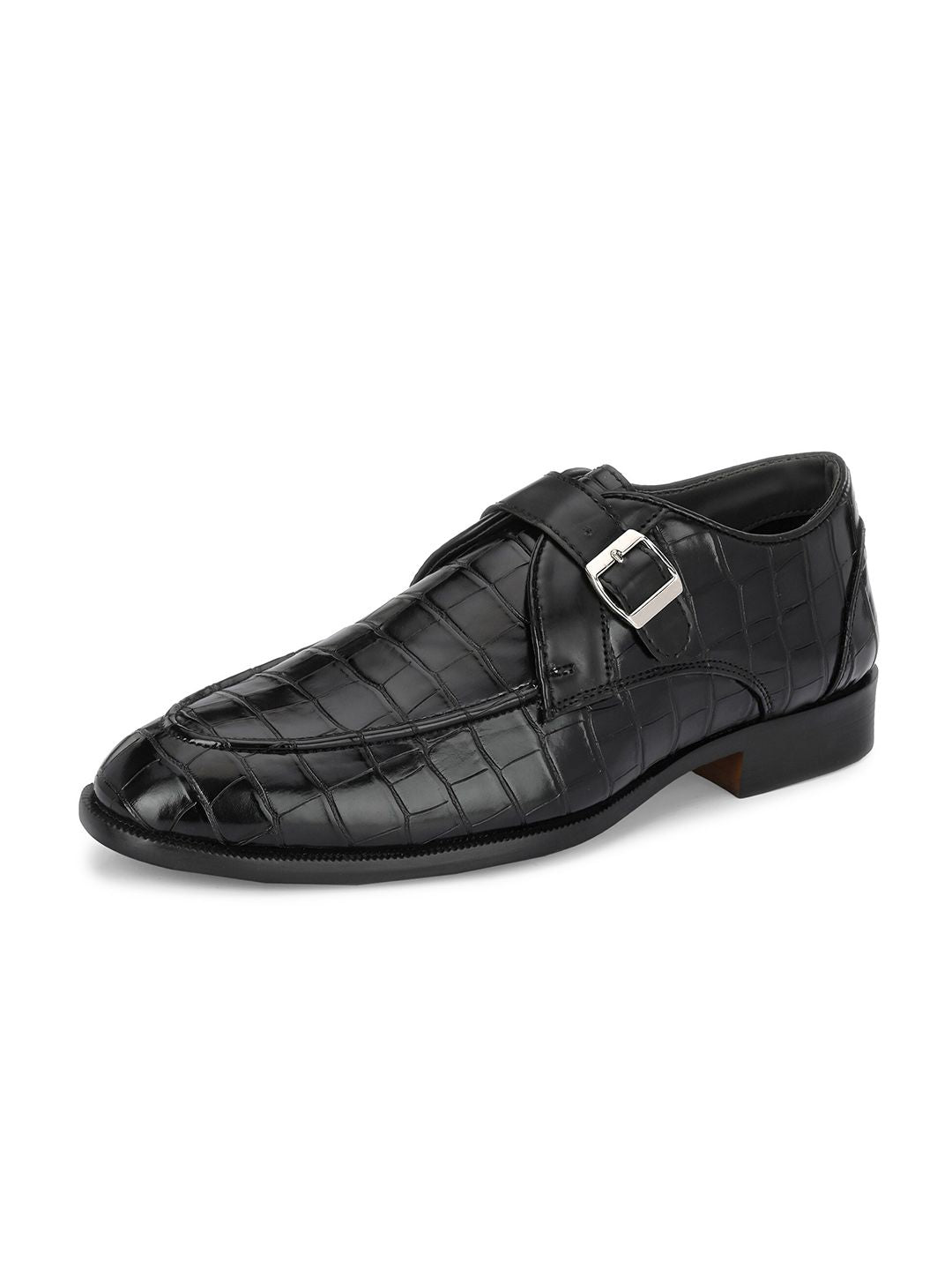 House of Pataudi Men Textured Formal Monk Shoes