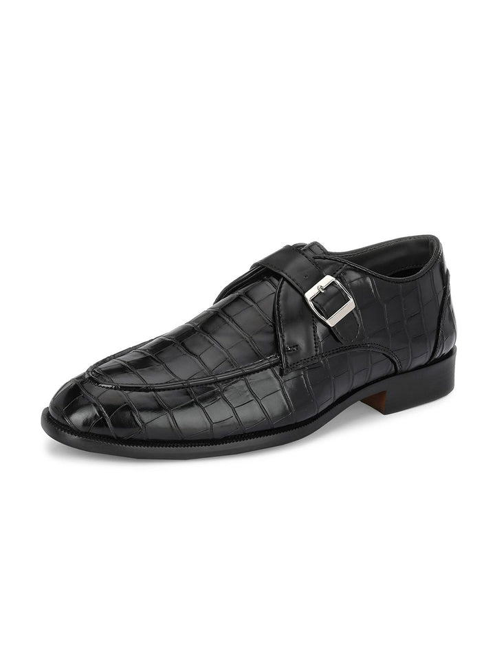 House of Pataudi Men Textured Formal Monk Shoes