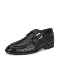 House of Pataudi Men Textured Formal Monk Shoes