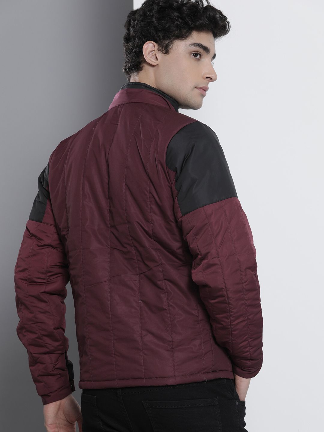 The Indian Garage Co Men Colourblock Zip-Front Slim Fit Bomber Jacket with Detachable Hood