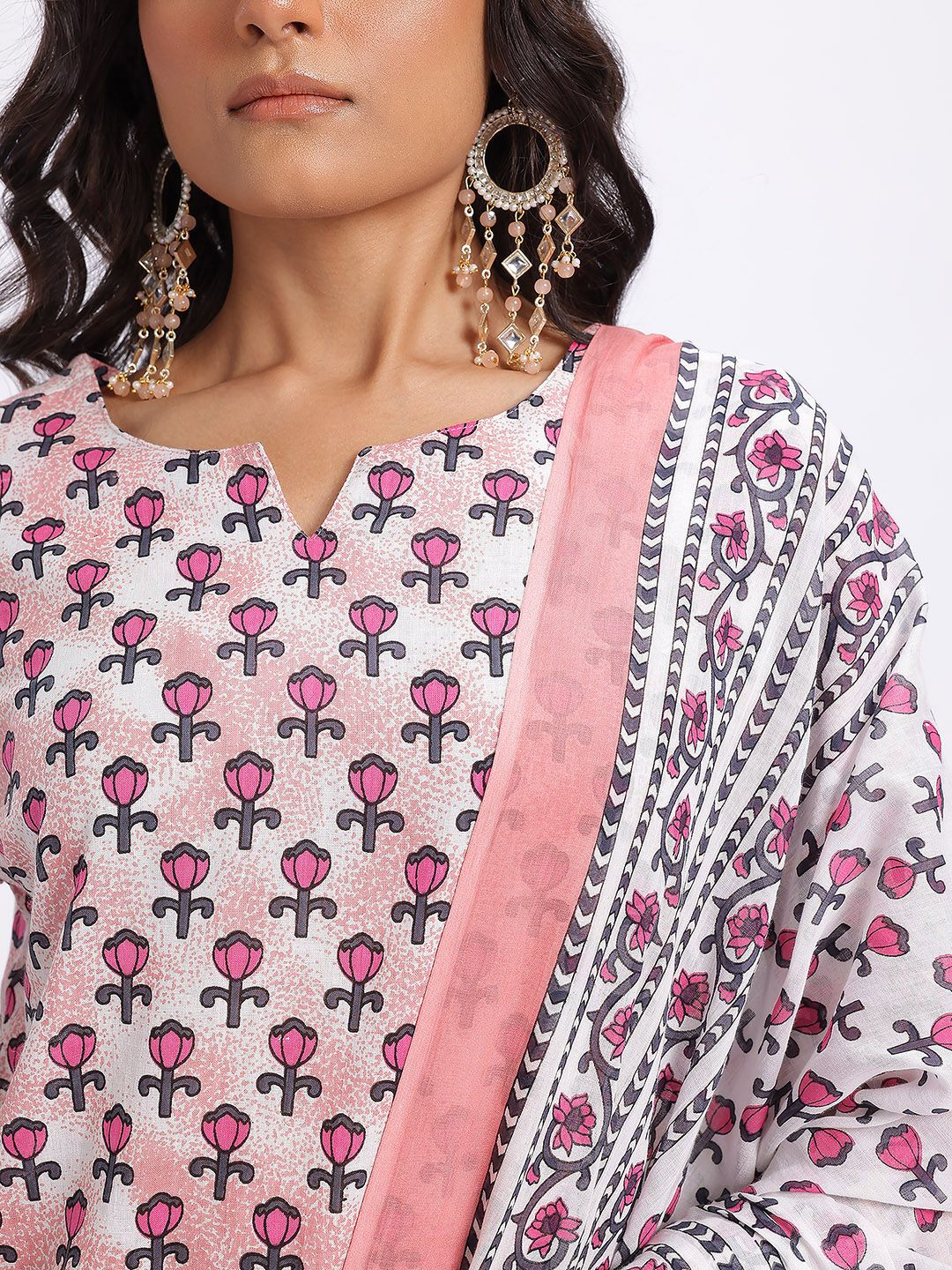 Anouk Women Floral Printed Regular Pure Cotton Kurta with Trousers & With Dupatta