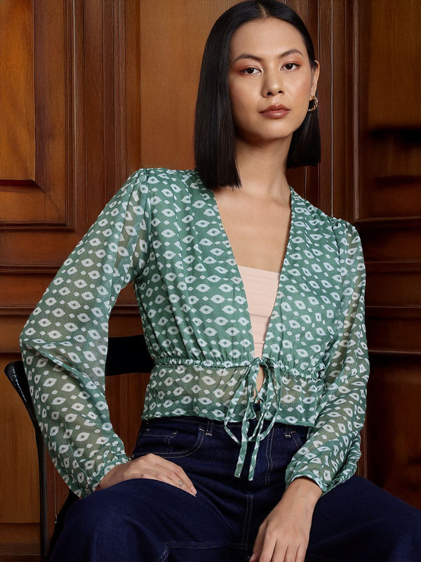 all about you Printed Tie-Up Detailing Crop Top