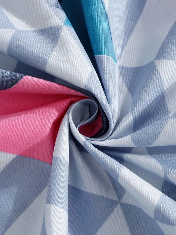 Moda Rapido X KLOTTHE Blue & Pink Geometric 300 TC Single Bedsheet with 1 Pillow Covers