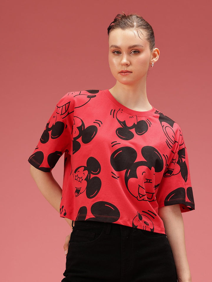 DressBerry Mickey Mouse Printed Drop-Shoulder Sleeves Relaxed Fit Pure Cotton T-shirt