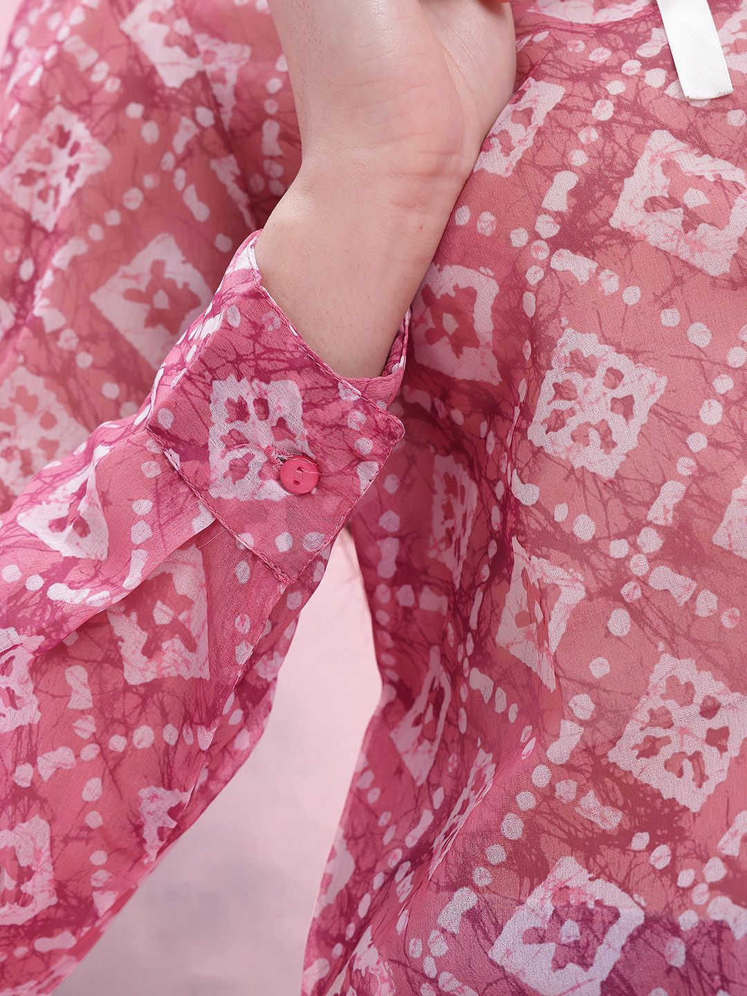 DressBerry Printed Club Collar with Tie-Ups Semi Sheer Casual Shirt