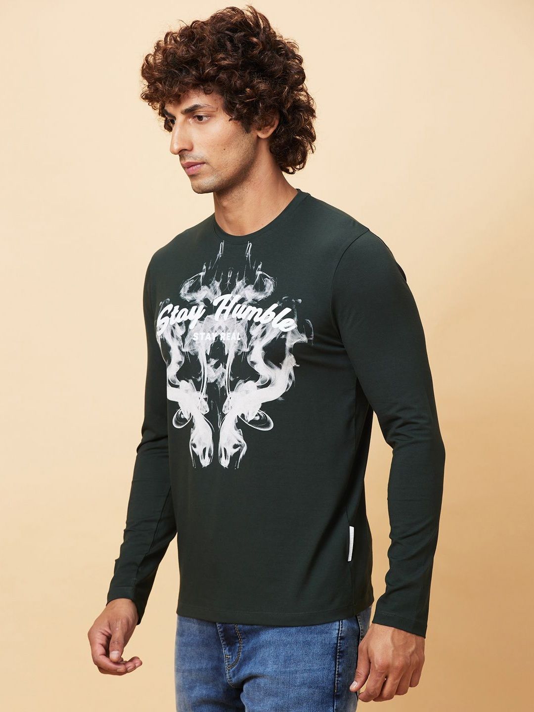Being Human Men Printed Henley Neck Applique T-shirt