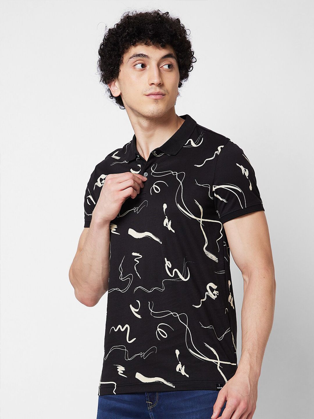 SPYKAR Printed Polo Collar Slim Fit Cotton T-shirt