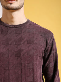 The Indian Garage Co Brown Geometric Self Design Acrylic Pullover
