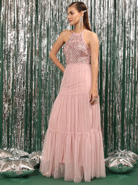 STREET 9 Embellished Halter Neck Flounce A-Line Maxi Dress