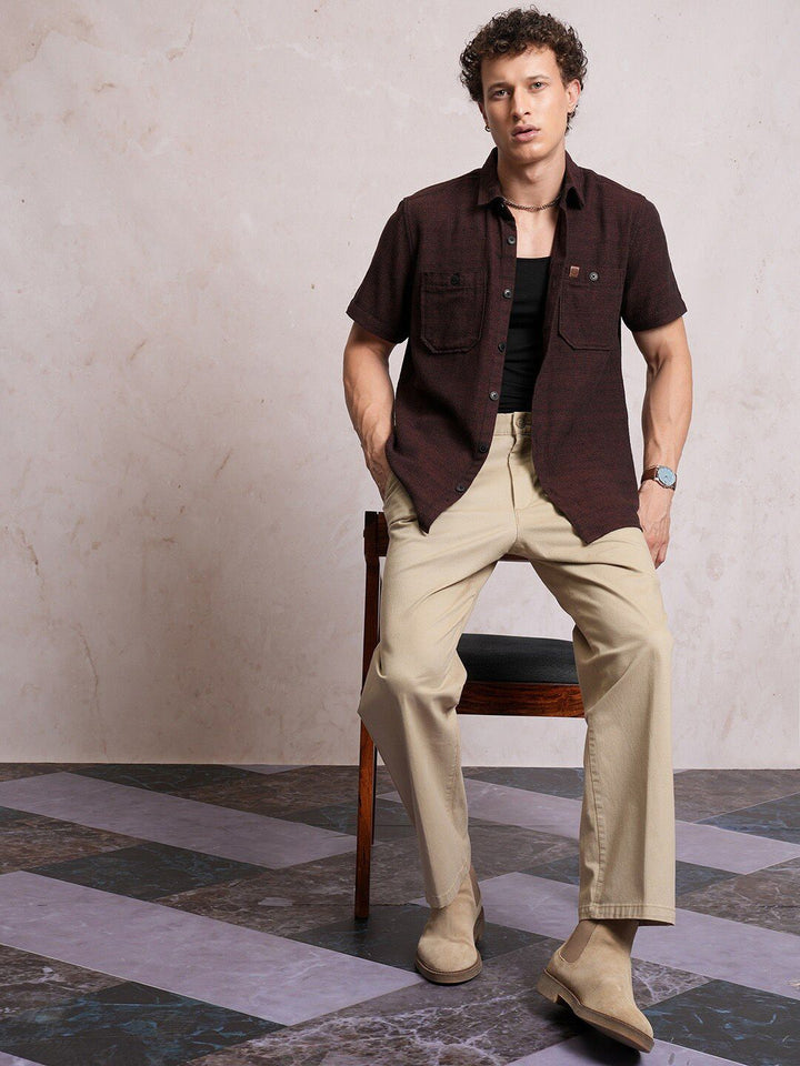 LOCOMOTIVE Textured Checked Utility Pocket Regular Shirt