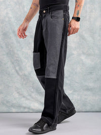 The Indian Garage Co Black Men Mid-Rise Relaxed Fit Colourblocked Jeans