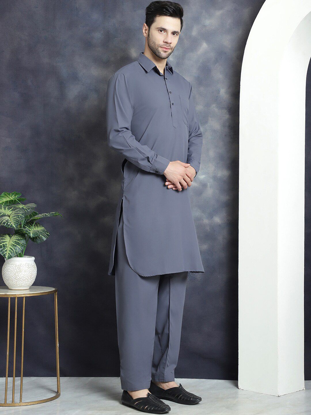 Jompers Shirt collar Regular Pathani Kurta With Salwar