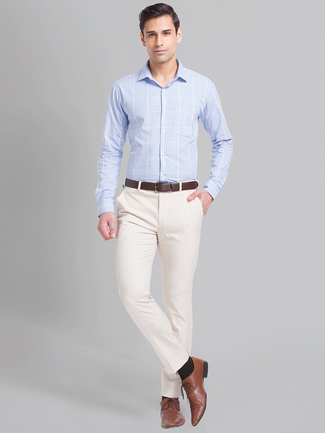 Park Avenue Slim Fit WindowPane Memeriksa Baju Formal Organik