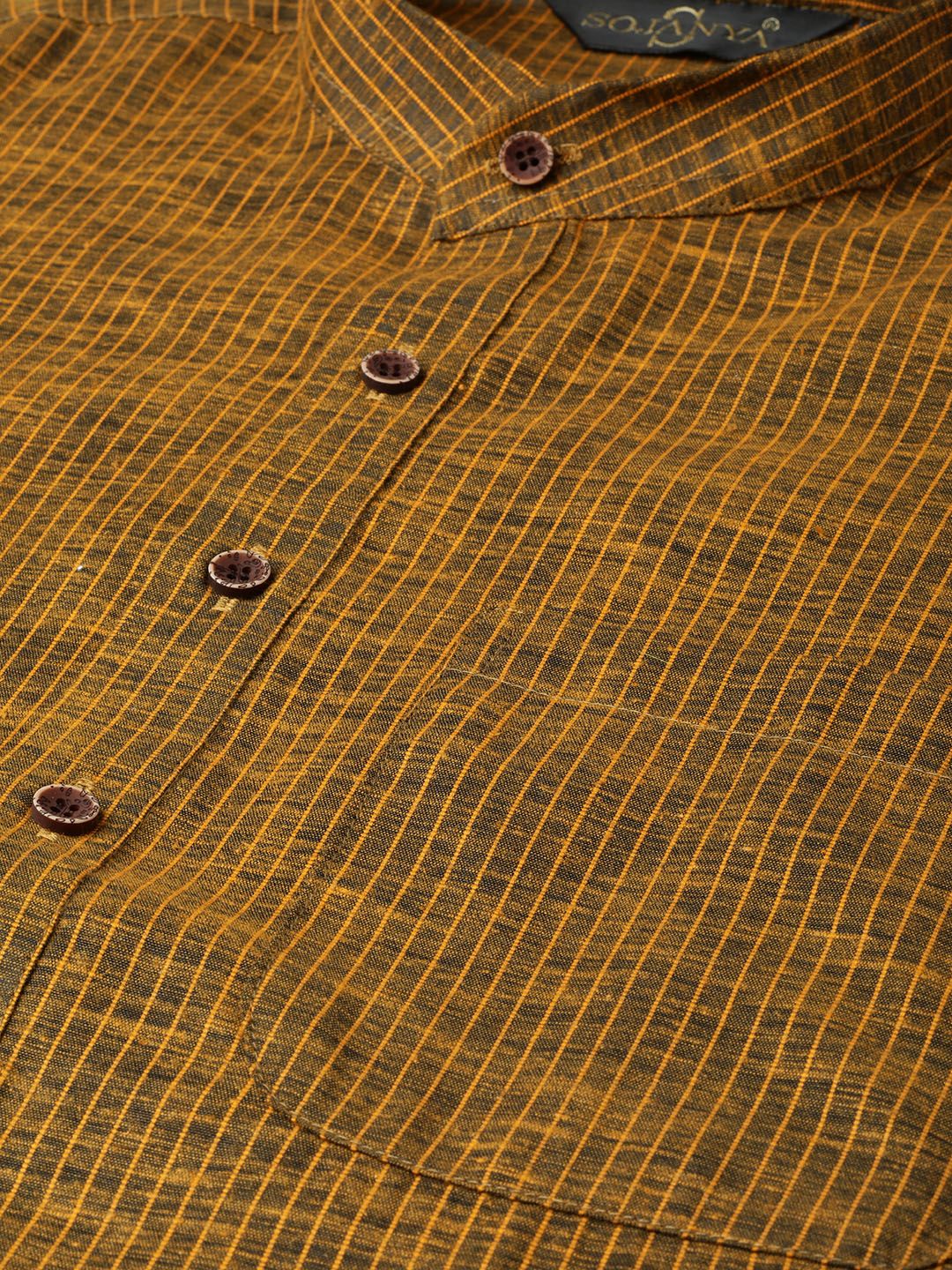 SOJANYA Men Mustard Yellow & Charcoal Grey Striped Straight Kurta