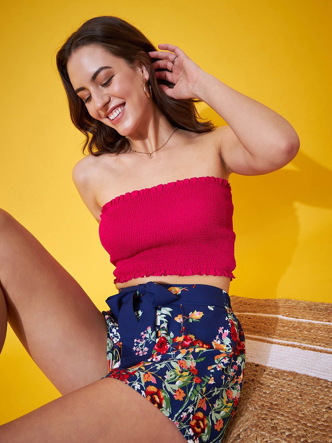 Berrylush Women Floral Printed High Rise Shorts
