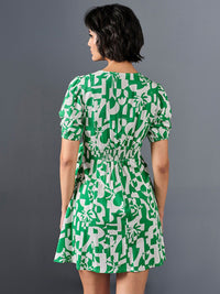 AND Tropical Print Puff Sleeves Dress