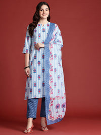 Anouk Floral Printed Pure Cotton Kurta With Trousers & Dupatta