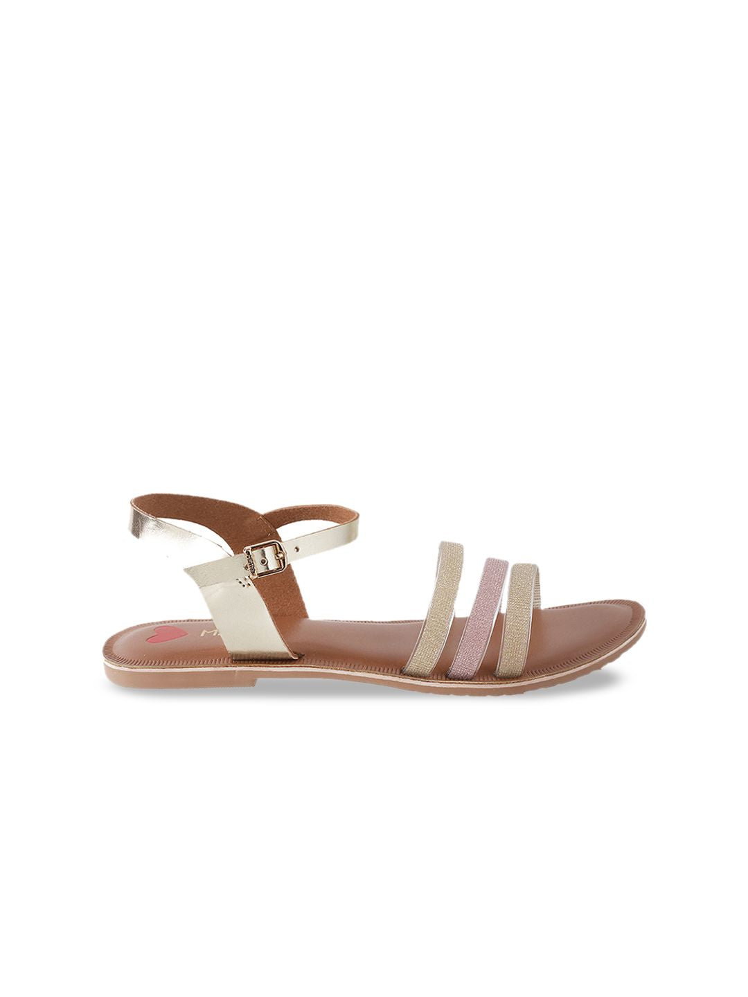 Metro Women Gold-Toned Embellished Open Toe Flats