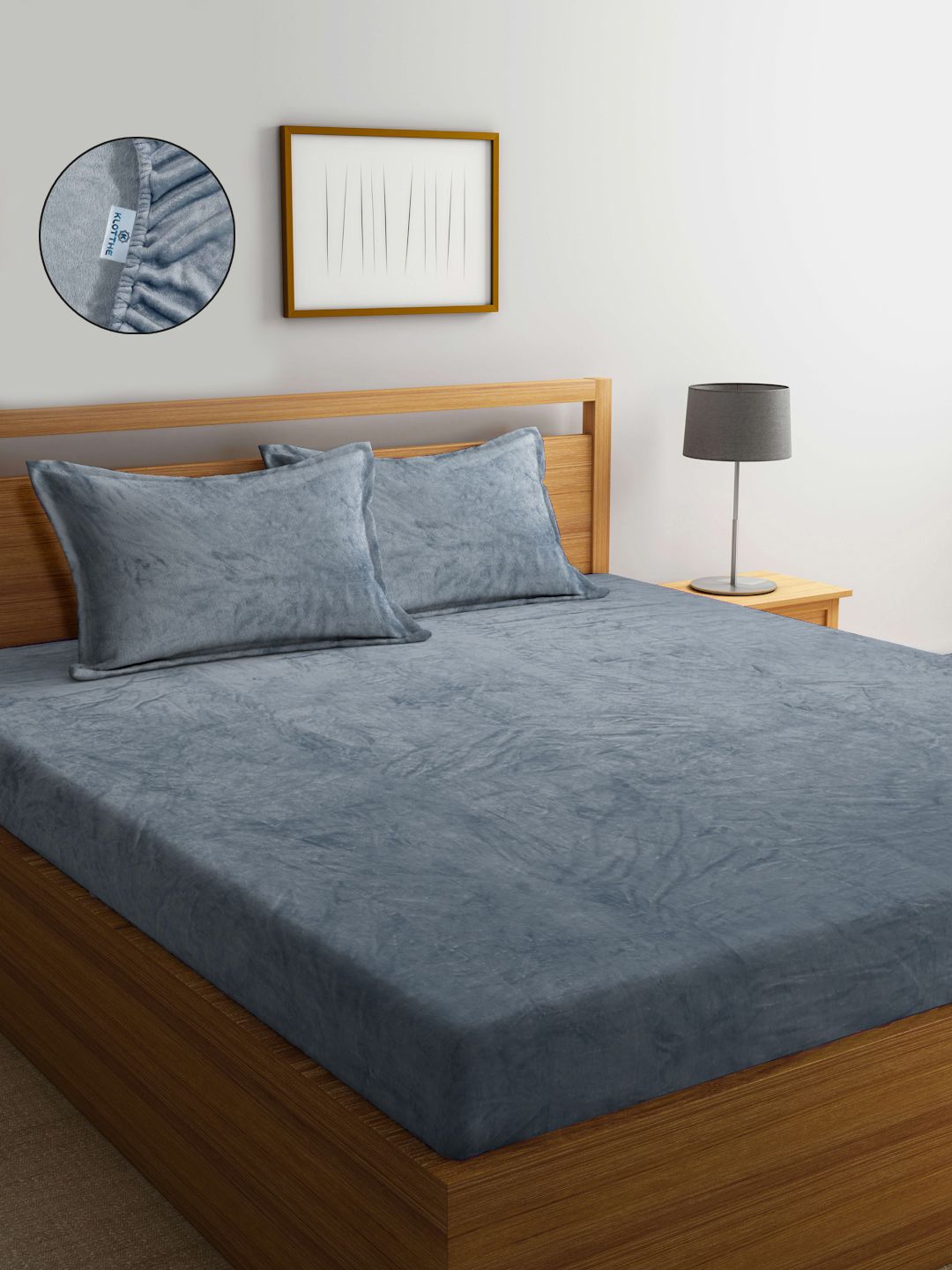 KLOTTHE Grey Wool Solid 300 TC Fitted King Fine Bedsheet with 2 Pillow Covers