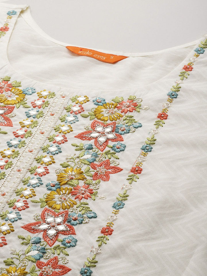 Indo Era Women Embroidered Thread Work Pure Cotton Kurta with Trousers & With Dupatta
