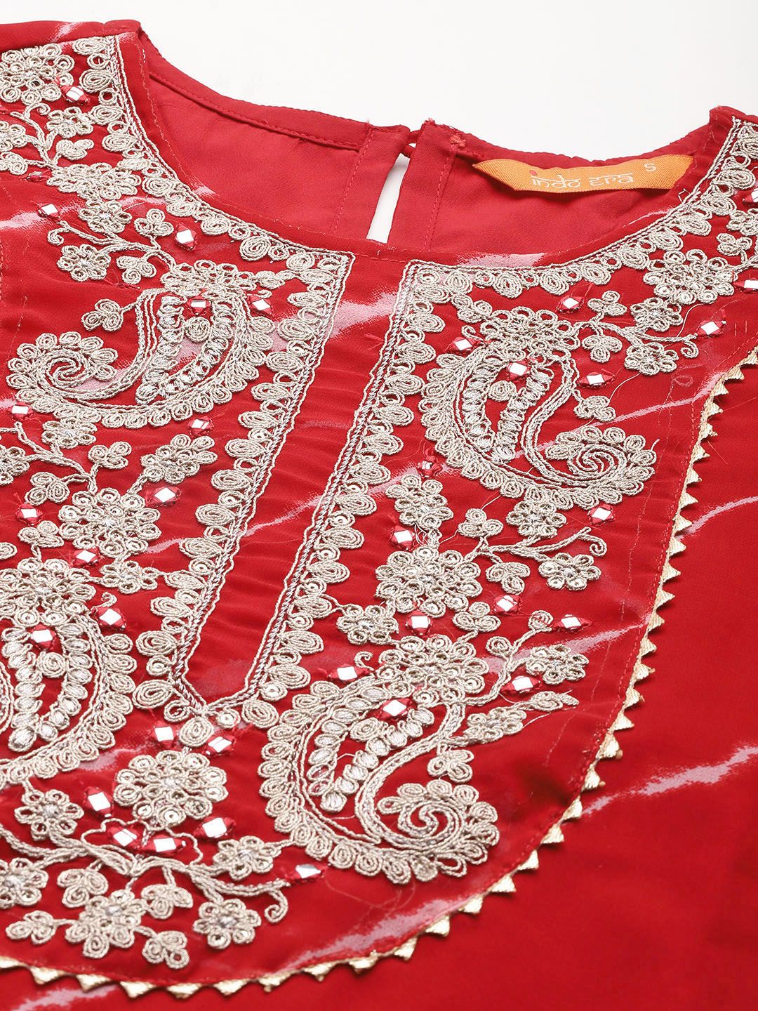 Indo Era Leheriya Print Zari & Mirror Embroidered Straight Georgette Kurta