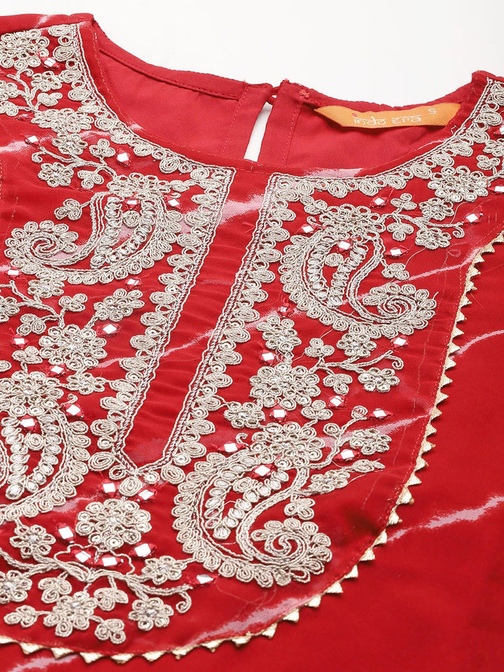 Indo Era Leheriya Print Zari & Mirror Embroidered Straight Georgette Kurta