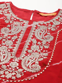 Indo Era Leheriya Print Zari & Mirror Embroidered Straight Georgette Kurta