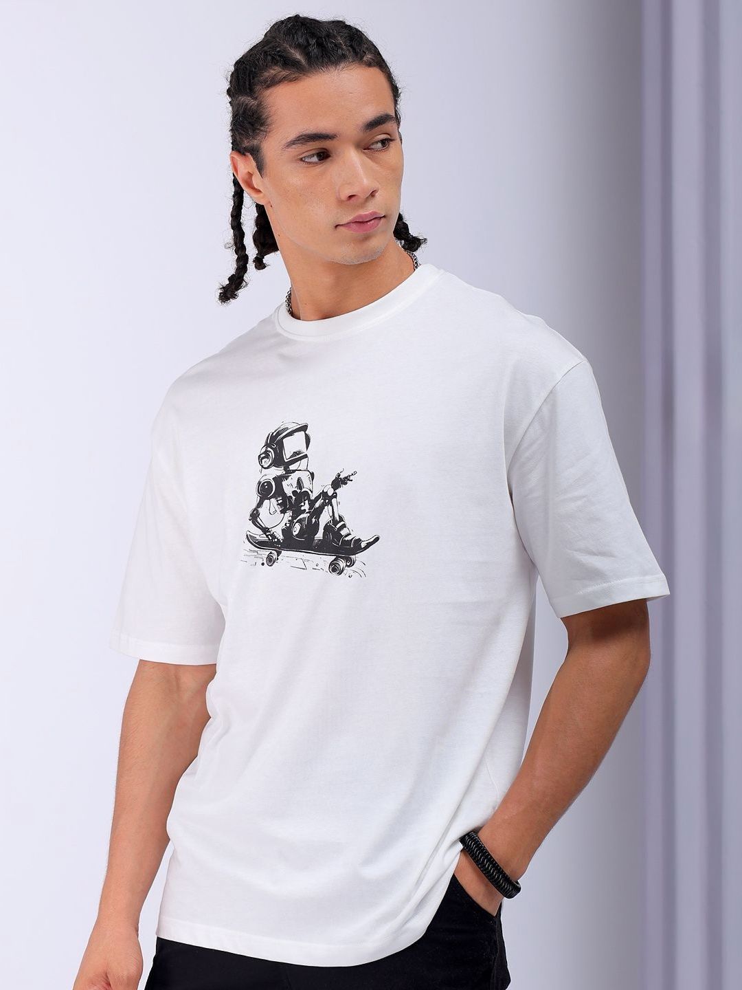 The Indian Garage Co Men Back Printed Boxy Oversized Pure Cotton T-shirt