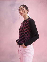 DressBerry Geometric Self Design Pullover