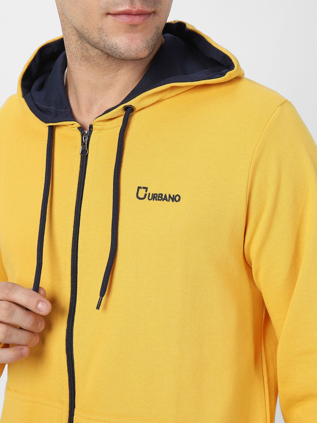 Urbano Fashion Men Solid Knitted Hooded Front-Open Sweatshirt