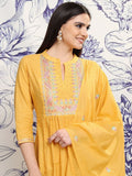 Vishudh Mustard Yellow Embroidered Regular Sequinned Pure Cotton Anarkali Kurta Set
