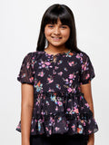AND Girls Floral Printed Puff Sleeve Tiered Top