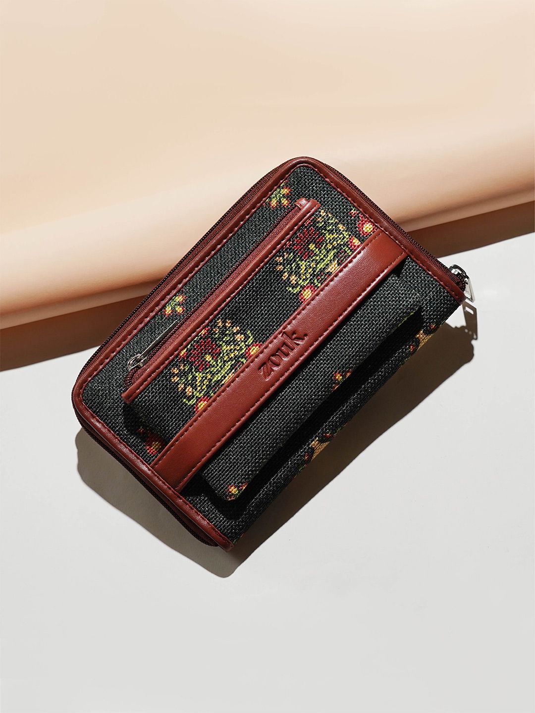 ZOUK Women Floral Printed Vegan Leather Zip Around Wallet