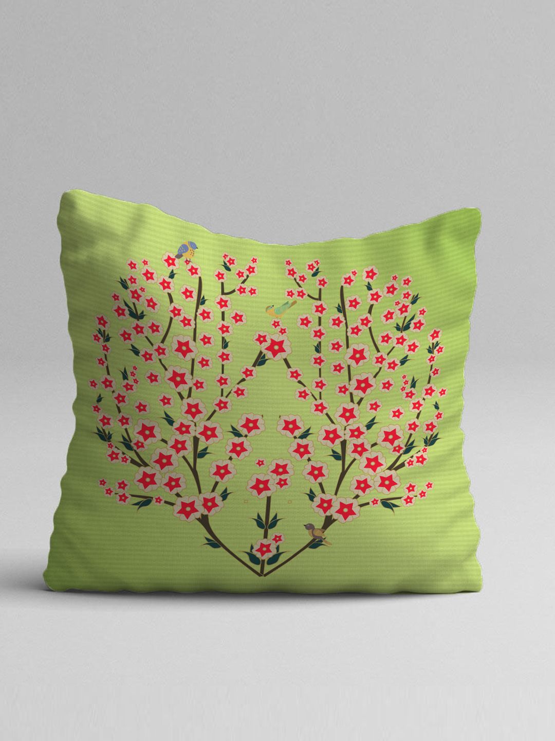 STITCHNEST Green & White Set of 5 Floral Square Cushion Covers