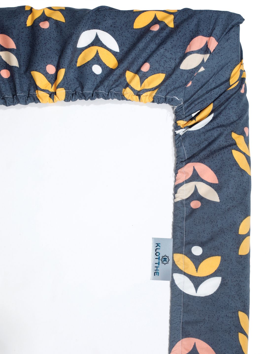 KLOTTHE Dazzle Blue Leaf Cotton 300 TC Fitted Single Bedsheet with a Pillow Cover-89 x 59 inches