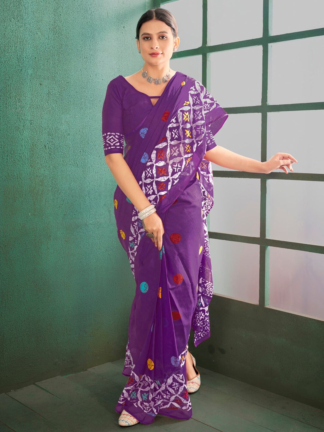 Saree mall Ethnic Motifs Pure Cotton Block Print Saree