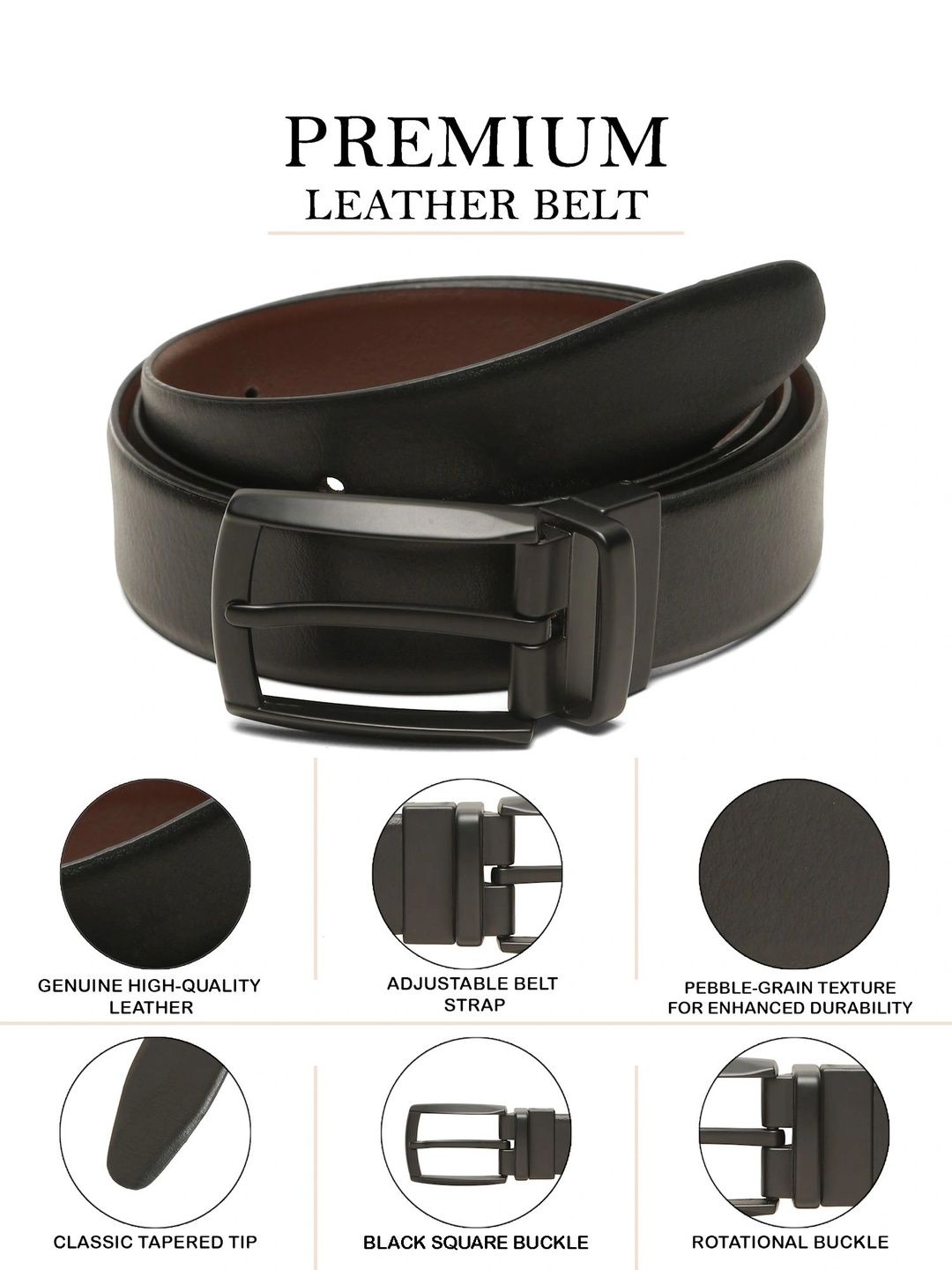 Teakwood Leathers Men Textured Leather Reversible Belt