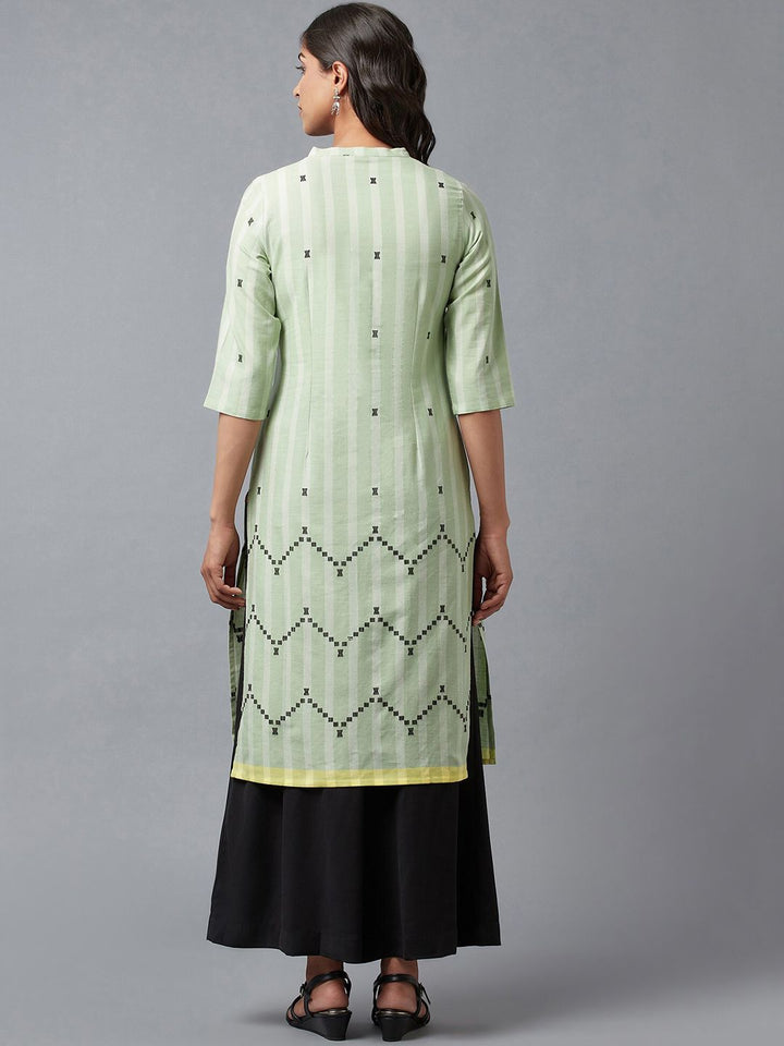 W Women Green Geometric Kurta