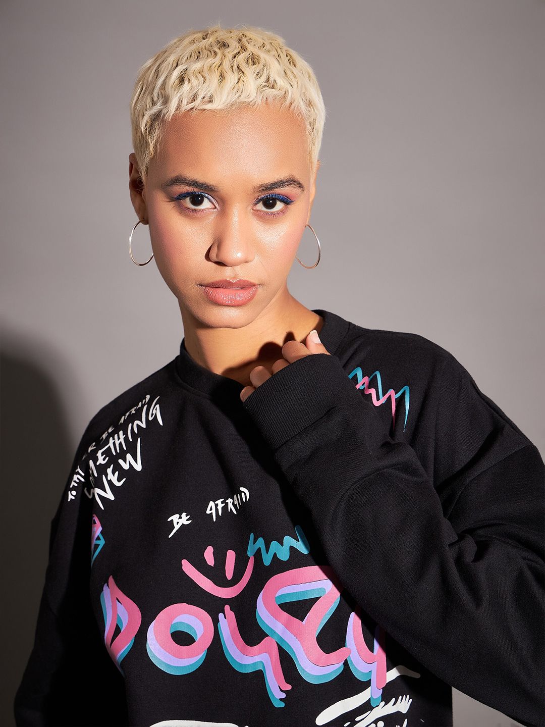 SASSAFRAS Typography Printed Long Sleeves Oversized Fleece Sweatshirt