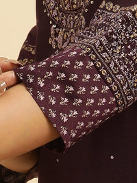 W Purple Floral Yoke Design Sequinned Straight Kurta