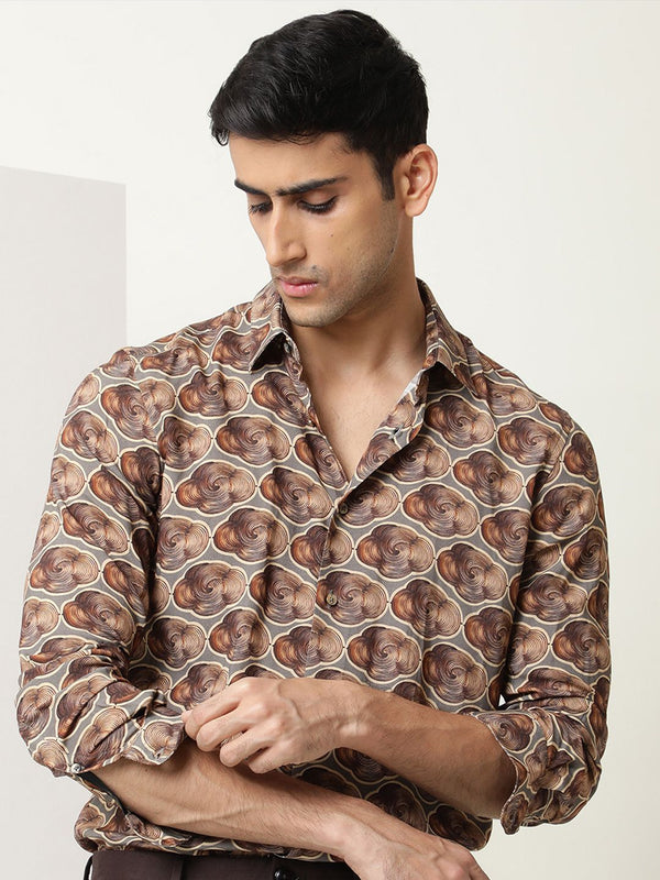 Lelaki Arnab Langka Tymon Abstrak Bercetak Slim Shirt Shirt
